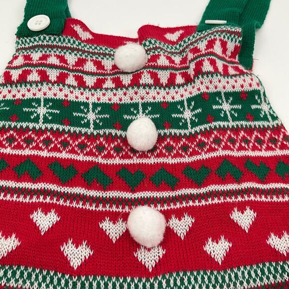 Ugly Christmas Sweater Knit Romper Overalls Shorts Suspenders Holiday S Festive - Picture 4 of 12